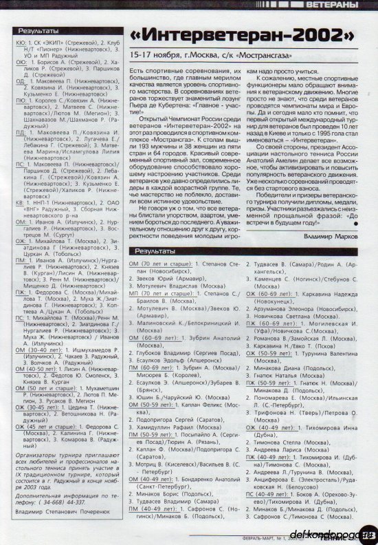 Листая старые журналы... Настольный теннис ревю №1 2003
