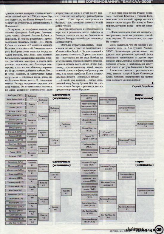 Листая старые журналы... Настольный теннис ревю №5 2003