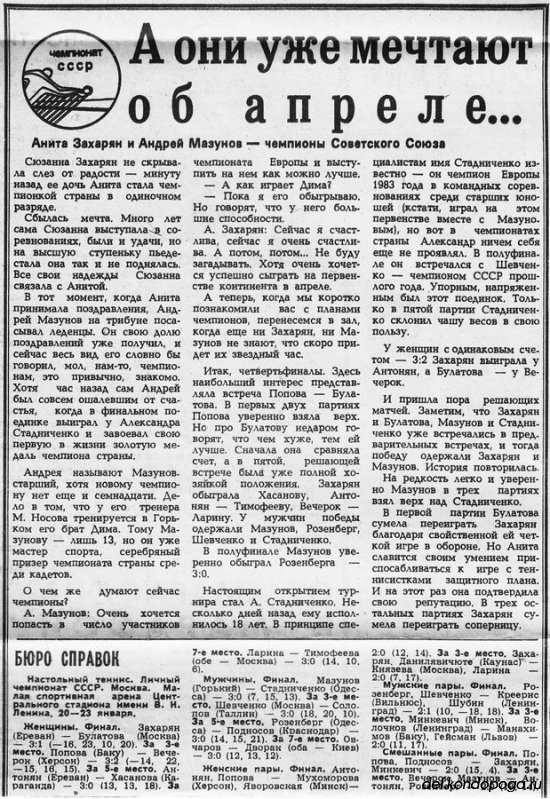 Чемпионат СССР 1984г. по настольному теннису. Москва. Лужники.