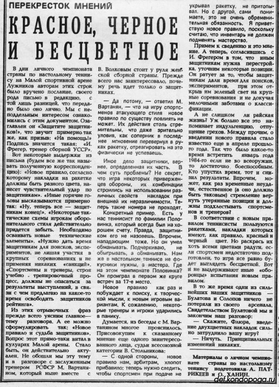 Чемпионат СССР 1984г. по настольному теннису. Москва. Лужники.